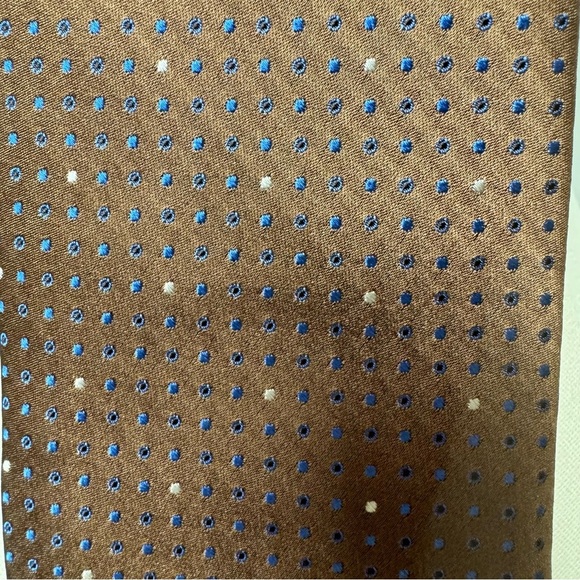 Oxford Clothes Tall Man Necktie Silk USA Made Brown w/ Blue & Cream Small Dots - Picture 6 of 9
